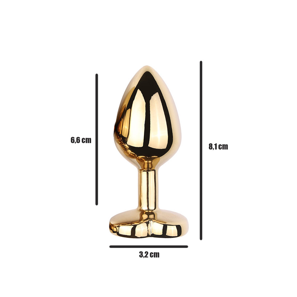 Plug Anal Dourado "M" no Formato Cônico com Detalhe de Pedra Brilhante na Base de Coração | 7 x 3,3 cm | Disponível em 9 Cores - 16
