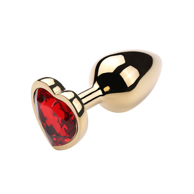 Plug Anal Dourado "M" no Formato Cônico com Detalhe de Pedra Brilhante na Base de Coração | 7 x 3,3 cm | Disponível em 9 Cores