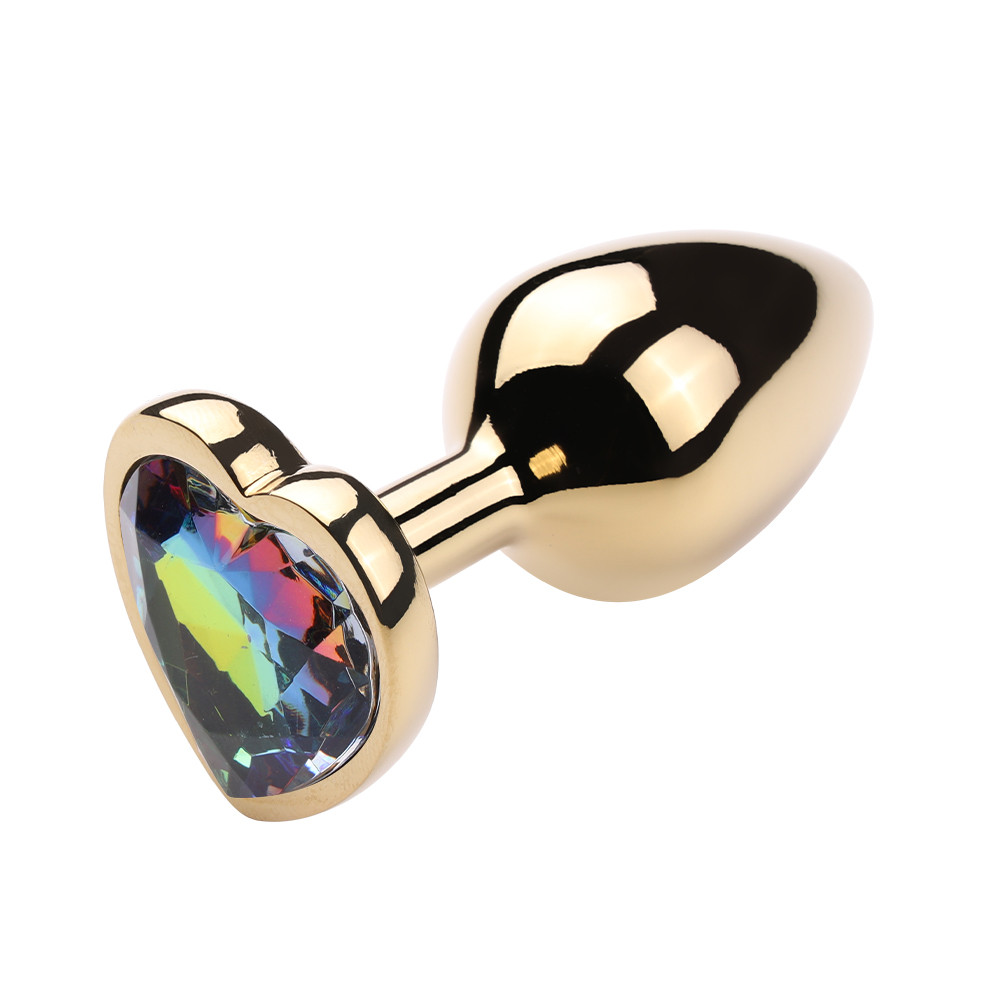 Plug Anal Dourado "P" no Formato Cônico com Detalhe de Pedra Brilhante na Base de Coração - Vip Mix | 5,6 x 2,7 cm | Disponível em 6 Cores - 6