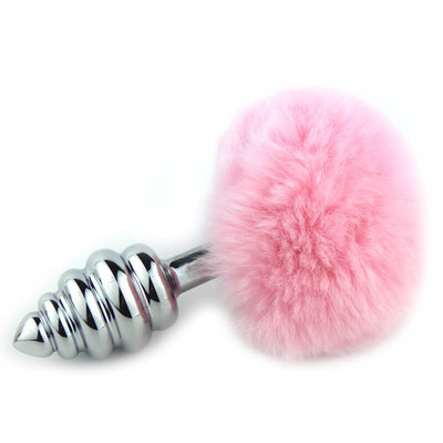 Foto 3 do produto Plug Anal Escalonado em Aço com Pompom - Tamanho: M | Disponível em 3 Cores