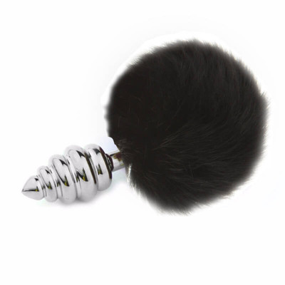 Foto 4 do produto Plug Anal Escalonado em Aço com Pompom - Tamanho: M | Disponível em 3 Cores