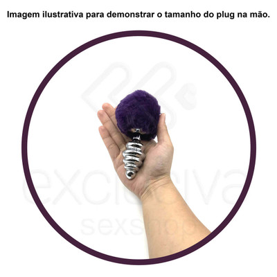 Foto 5 do produto Plug Anal Escalonado em Aço com Pompom - Tamanho: M | Disponível em 3 Cores