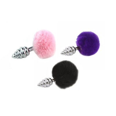Foto 1 do produto Plug Anal Escalonado em Aço com Pompom - Tamanho: M | Disponível em 3 Cores