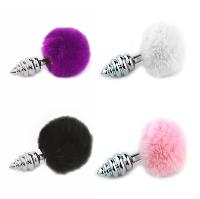 Foto 1 do produto Plug Anal Escalonado em Aço com Pompom - Tamanho: P | Disponível em 4 Cores