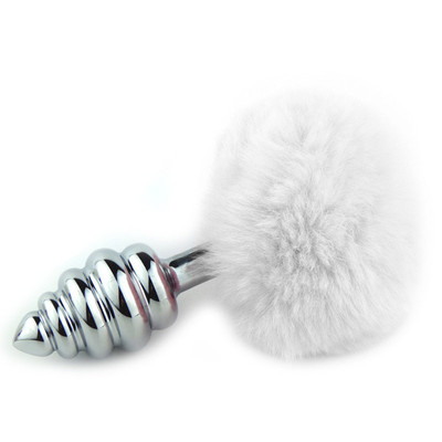 Foto 5 do produto Plug Anal Escalonado em Aço com Pompom - Tamanho: P | Disponível em 4 Cores