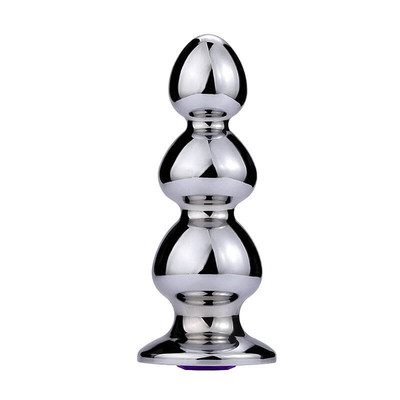 Foto 3 do produto Plug Anal Escalonado com Esferas em Aço e Joia na Base - 13,9 x 5,6 cm | Cor: Rosa