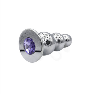 Foto 1 do produto Plug Anal Escalonado com Esferas em Aço e Joia na Base - 13,9 x 5,6 cm | Cor: Roxo