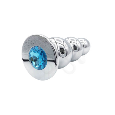 Foto 1 do produto Plug Anal Escalonado com Esferas em Aço e Joia na Base - 13,9 x 5,6 cm | Cor: Azul