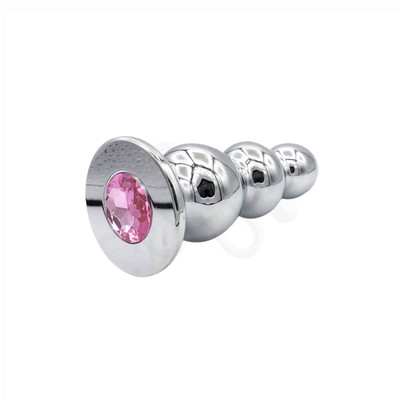 Foto 1 do produto Plug Anal Escalonado com Esferas em Aço e Joia na Base - 13,9 x 5,6 cm | Cor: Rosa
