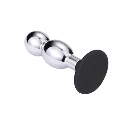 Foto 2 do produto Plug Anal Escalonado Feito em Alumínio Fundido com Base em Silicone e Ventosa - Anal Plug | 10 x 5,1 cm