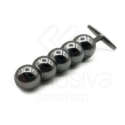 Foto 2 do produto Plug Anal Escalonado em Metal com 5 Esferas de Tamanhos Gradativos e Suporte para Pegada - Hard Plug Ball | 14,8 x 3 cm | Disponível em 3 Cores