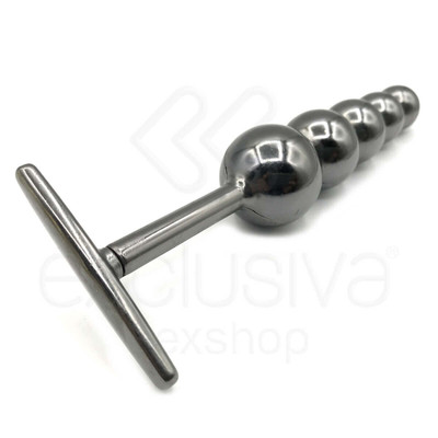 Foto 3 do produto Plug Anal Escalonado em Metal com 5 Esferas de Tamanhos Gradativos e Suporte para Pegada - Hard Plug Ball | 14,8 x 3 cm | Disponível em 3 Cores