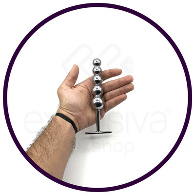Foto 12 do produto Plug Anal Escalonado em Metal com 5 Esferas de Tamanhos Gradativos e Suporte para Pegada - Hard Plug Ball | 14,8 x 3 cm | Disponível em 3 Cores