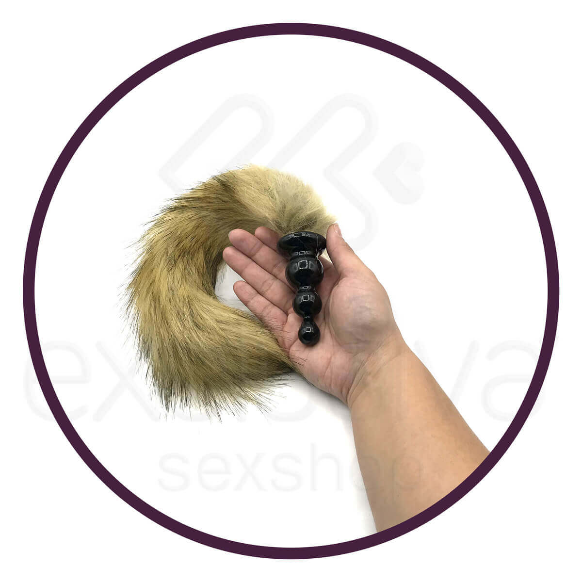 Plug Anal Escalonado com Rabo Artificial - 36 cm | Cor: Bege com Preto - 3