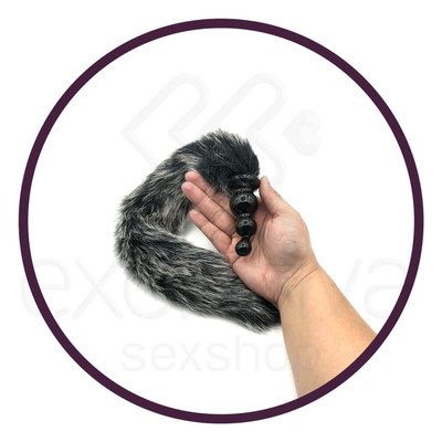 Foto 4 do produto Plug Anal Escalonado com Rabo Artificial - 36 cm | Cor: Cinza com Preto