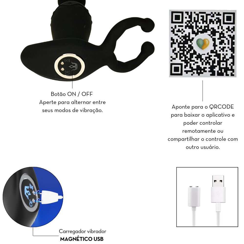 Plug Anal Escalonado Recarregável, Feito em Silicone com 9 Modos de Vibração e Interação por Aplicativo - 16,5 x 3,5 cm - 5