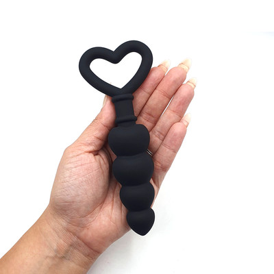Foto 2 do produto Plug Anal Escalonado em Silicone Soft Touch com Alça em Forma de Coração | 11,5 x 3,3 cm