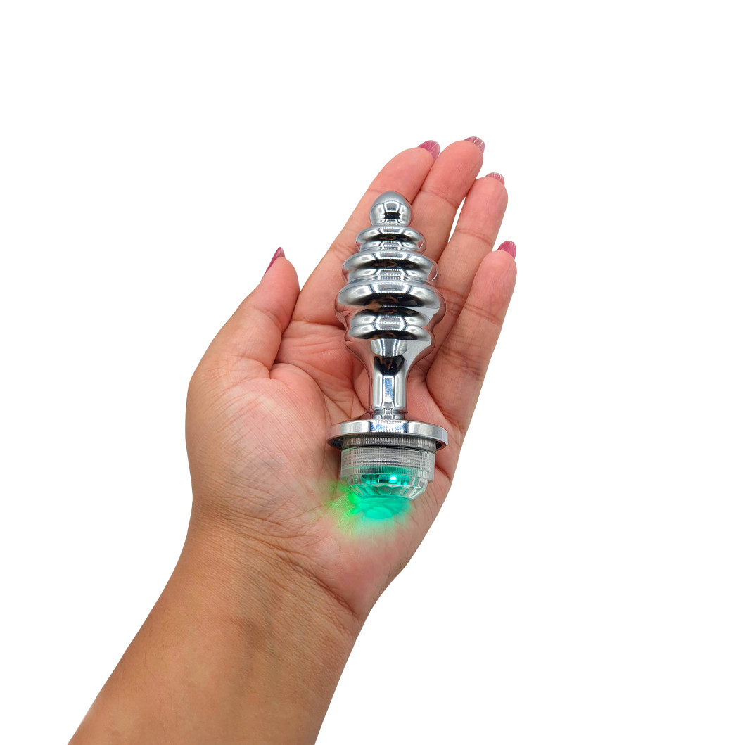 Plug Anal Escalonado no Tamanho ''G'' em Alumínio com Luz de Led e Controle Remoto Sem Fio - 8 x 3,7 cm - 3