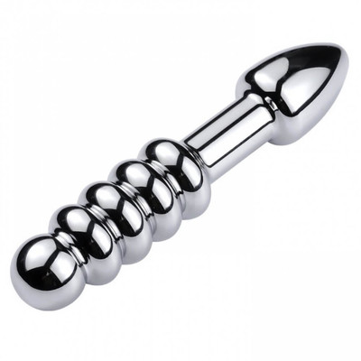 Foto 1 do produto Plug Anal em Forma de Cone com Esferas Massageadoras Confeccionada em Alumínio Fundido - 17,5 x 3,5 cm