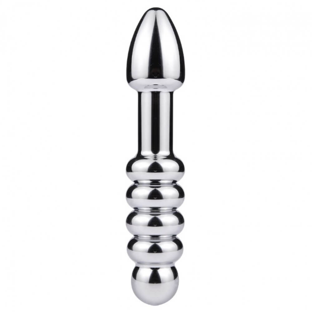 Plug Anal em Forma de Cone com Esferas Massageadoras Confeccionada em Alumínio Fundido - 17,5 x 3,5 cm - 2