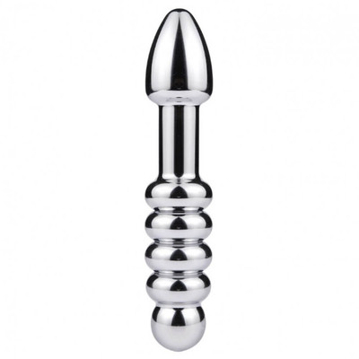 Foto 2 do produto Plug Anal em Forma de Cone com Esferas Massageadoras Confeccionada em Alumínio Fundido - 17,5 x 3,5 cm