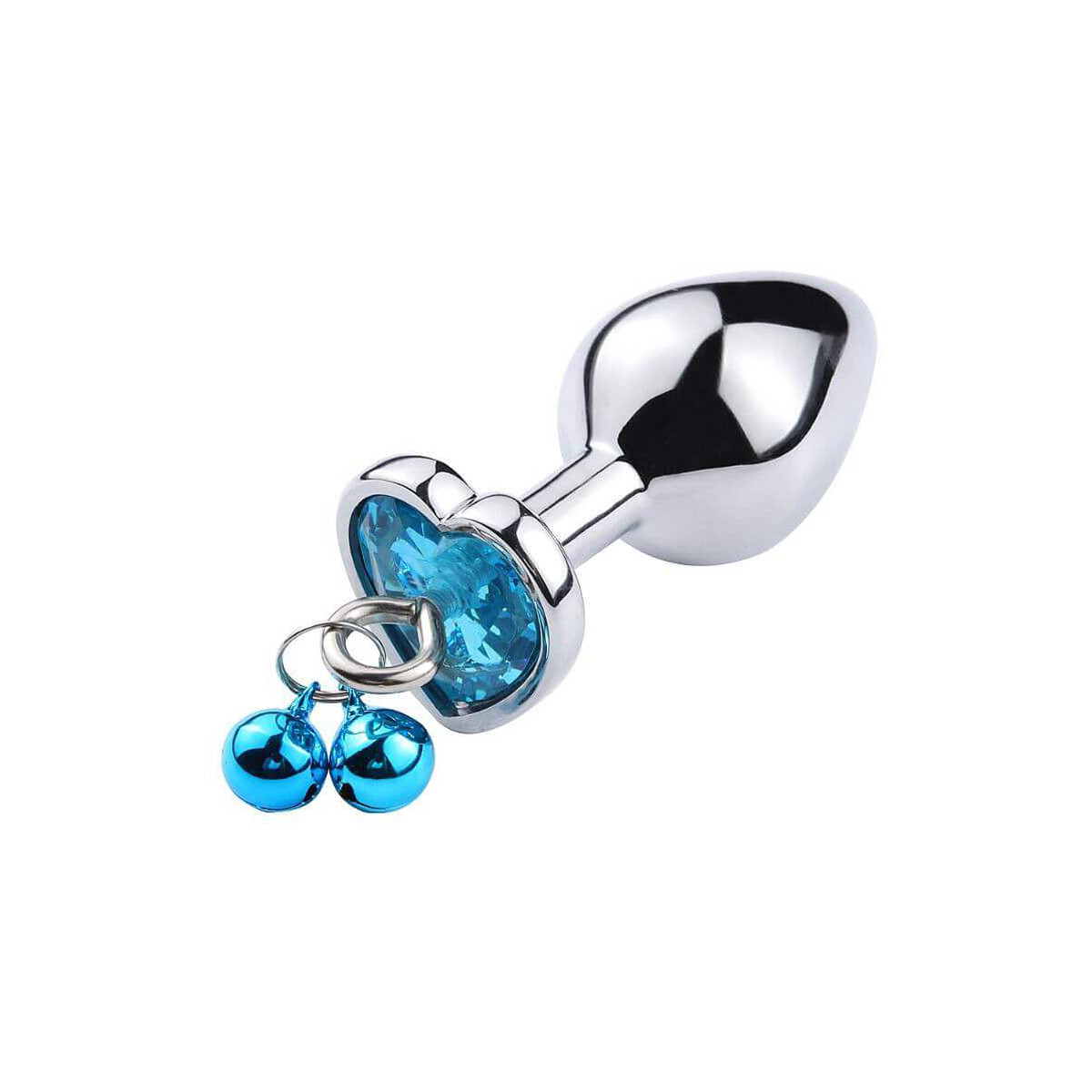 Plug Anal Cônico "G" em Aço com Detalhe de Pedra no Formato de Coração com Guizo e Corrente - 8,2 x 3,9 cm | Disponível em 3 Cores - 5