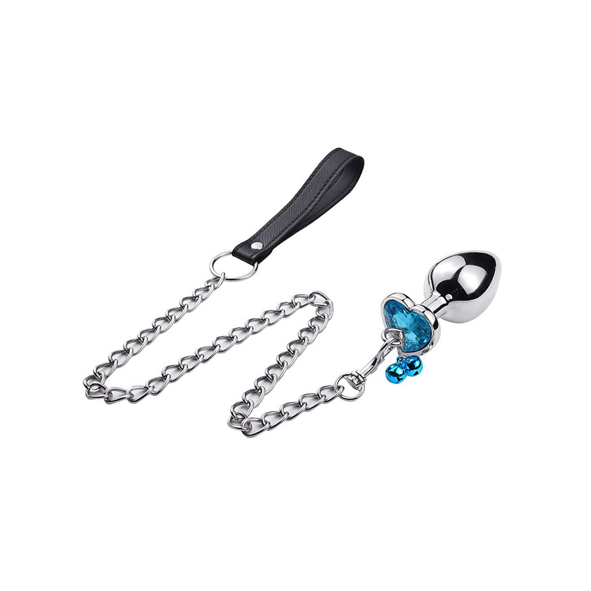 Plug Anal Cônico "G" em Aço com Detalhe de Pedra no Formato de Coração com Guizo e Corrente - 8,2 x 3,9 cm | Disponível em 3 Cores - 6