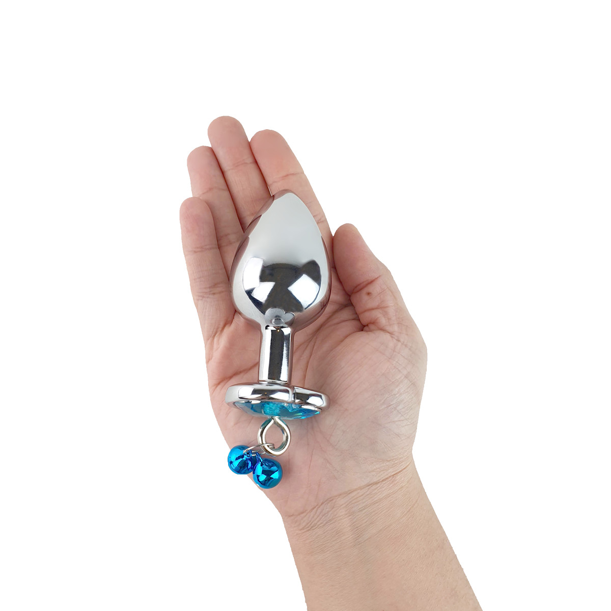 Plug Anal Cônico "G" em Aço com Detalhe de Pedra no Formato de Coração com Guizo e Corrente - 8,2 x 3,9 cm | Disponível em 3 Cores - 8