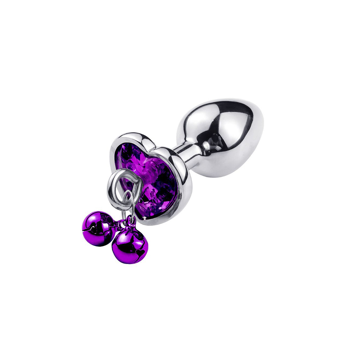 Plug Anal Cônico "G" em Aço com Detalhe de Pedra no Formato de Coração com Guizo e Corrente - 8,2 x 3,9 cm | Disponível em 3 Cores - 3