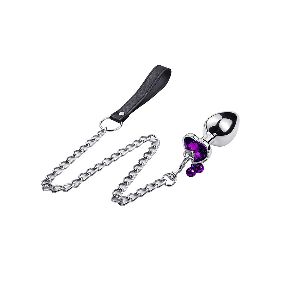 Plug Anal Cônico "G" em Aço com Detalhe de Pedra no Formato de Coração com Guizo e Corrente - 8,2 x 3,9 cm | Disponível em 3 Cores - 4