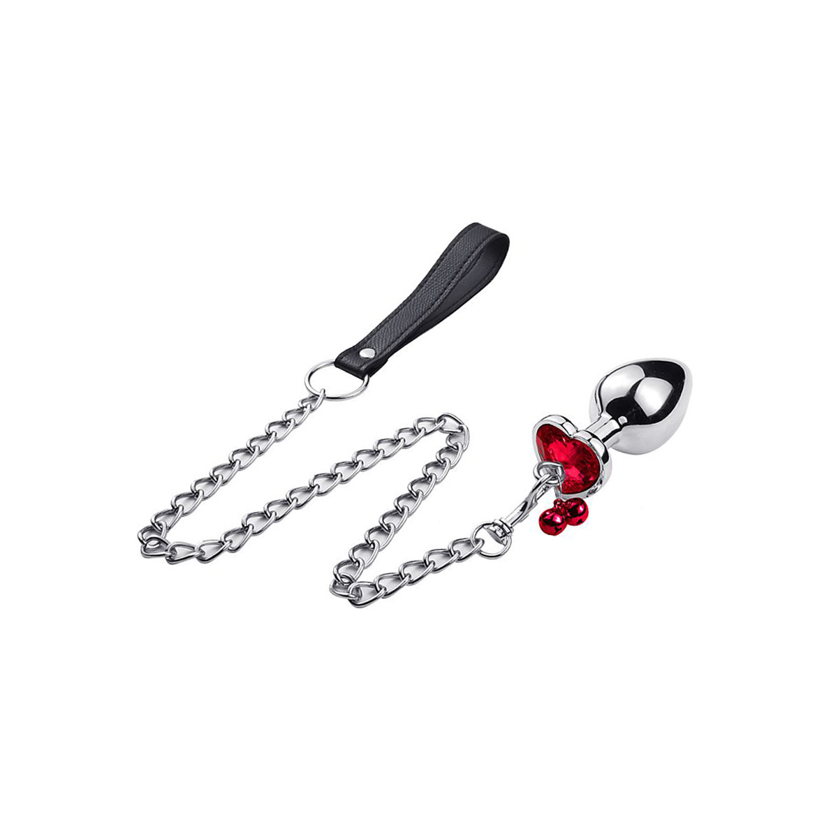 Plug Anal Cônico "G" em Aço com Detalhe de Pedra no Formato de Coração com Guizo e Corrente - 8,2 x 3,9 cm | Disponível em 3 Cores - 2