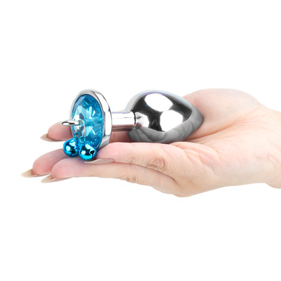 Plug Anal "Tamanho G" em Aço com Pedra de Cristal, Sino e Guia de Corrente | 6 x 4 cm | Disponível em 3 Cores