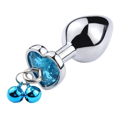 Foto 4 do produto Plug Anal M em Aço com Pedra de Cristal em Forma de Coração, Sino e Guia de Corrente | 5 x 3,4 cm | Disponível em 3 Cores