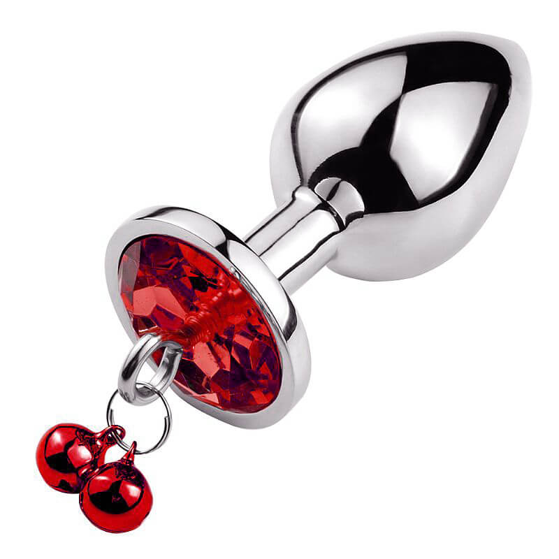 Plug Anal "Tamanho M" em Aço com Pedra de Cristal, Sino e Guia de Corrente | 5,1 x 3,4 cm | Disponível em 3 Cores - 2