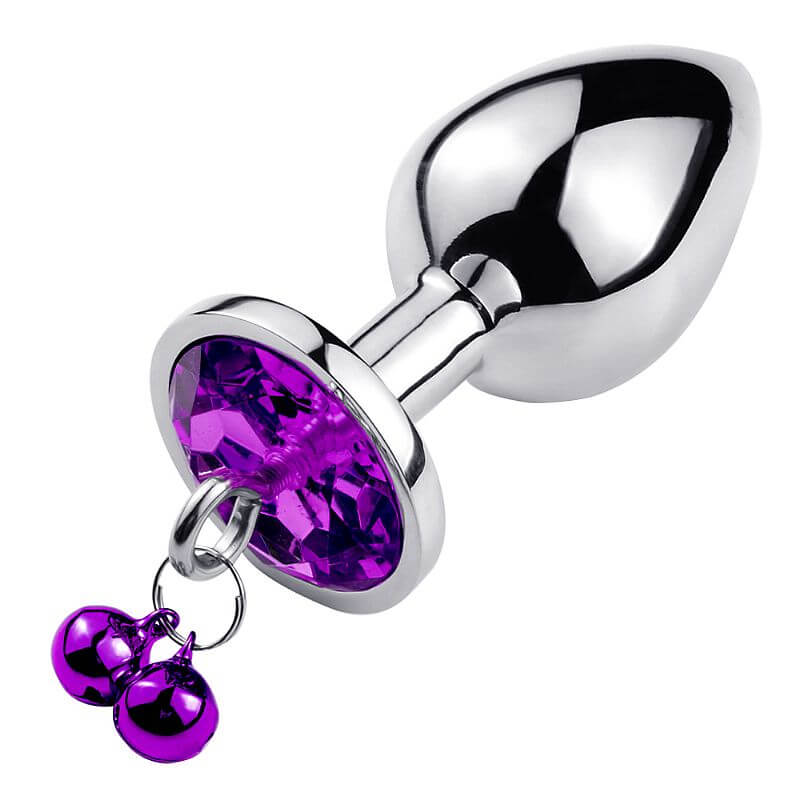 Plug Anal "Tamanho M" em Aço com Pedra de Cristal, Sino e Guia de Corrente | 5,1 x 3,4 cm | Disponível em 3 Cores - 6