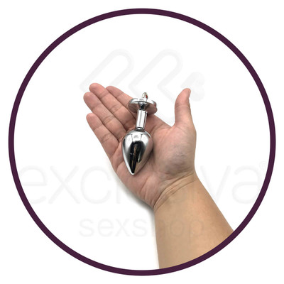 Foto 7 do produto Plug Anal "Tamanho M" em Aço com Pedra de Cristal, Sino e Guia de Corrente | 5,1 x 3,4 cm | Disponível em 3 Cores