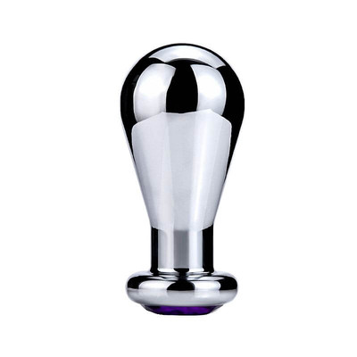 Foto 2 do produto Plug Anal M em Aço Polido com Formato Oval e Joia na Base - 7,6 x 5,1 cm | Cor: Azul