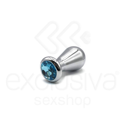 Foto 1 do produto Plug Anal M em Aço Polido com Formato Oval e Joia na Base - 7,6 x 5,1 cm | Cor: Azul