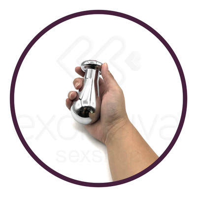 Foto 4 do produto Plug Anal M em Aço Polido com Formato Oval e Joia na Base - 7,6 x 5,1 cm | Cor: Azul