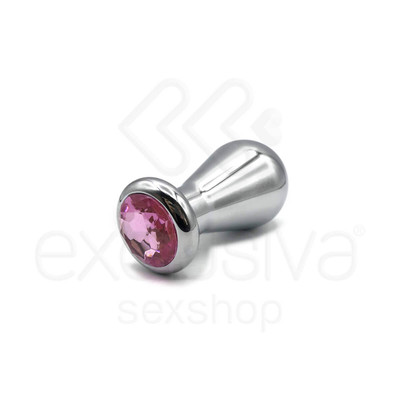 Foto 1 do produto Plug Anal M em Aço Polido com Formato Oval e Joia na Base - 7,6 x 5,1 cm | Cor: Rosa