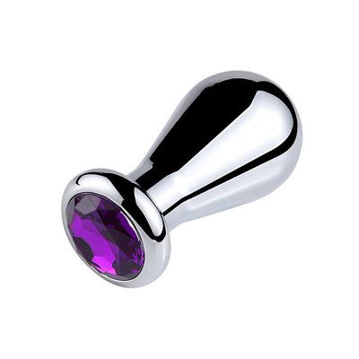 Plug Anal M em Aço Polido com Formato Oval e Joia na Base - 7,6 x 5,1 cm | Cor: Roxo