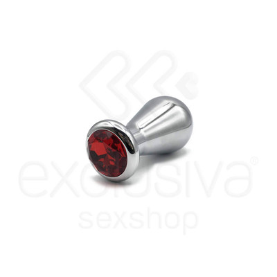 Foto 1 do produto Plug Anal M em Aço Polido com Formato Oval e Joia na Base - 7,6 x 5,1 cm | Cor: Vermelho