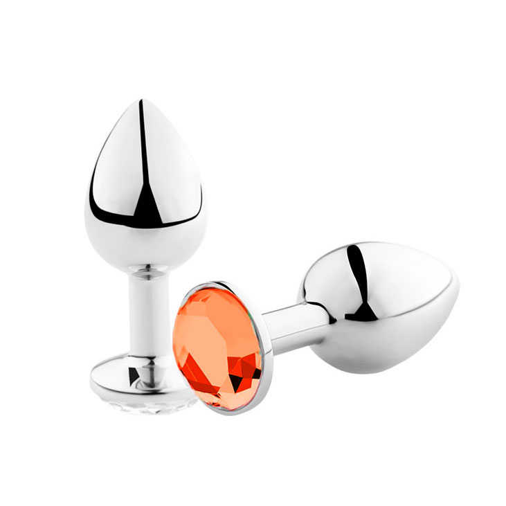 Plug Anal "M" em Alumínio Polido com Formato Cônico e Joia na Base - 6,6 x 3,3 cm | Disponível em 9 Cores - 1