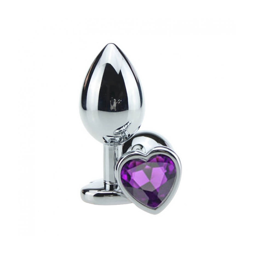 Plug Anal ''M'' em Alumínio Polido com Joia em Forma de Coração - 6,7 x 3,4 cm | Disponível em 11 Cores - 11