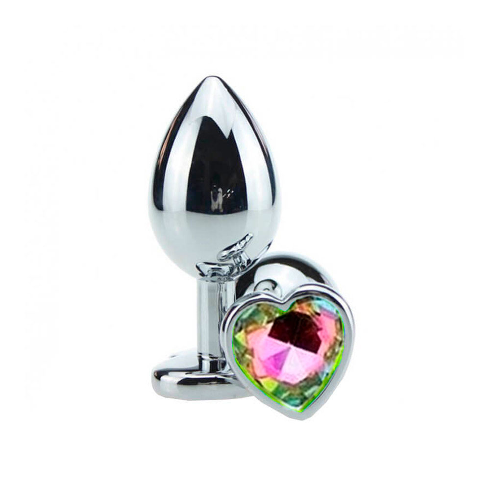 Plug Anal ''M'' em Alumínio Polido com Joia em Forma de Coração - 6,7 x 3,4 cm | Disponível em 11 Cores - 6