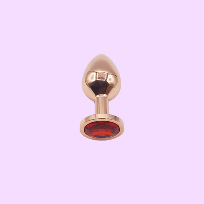 Foto 4 do produto Plug Anal "M" no Formato Cônico em Aço Rose com Pedra Brilhante na Base | 7,3 x 3,4 cm