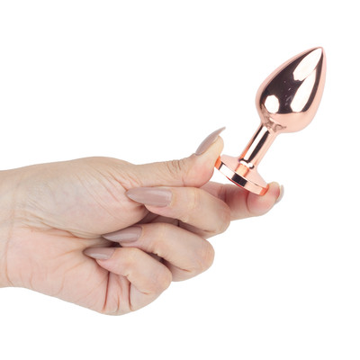 Plug Anal "M" no Formato Cônico em Aço Rose com Pedra Brilhante na Base | 7,3 x 3,4 cm