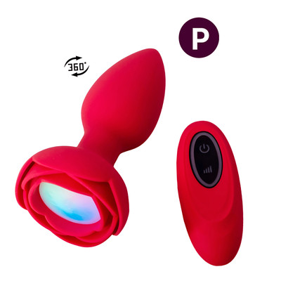 Plug Anal ''M'' no Formato de Flor em Silicone com LED, 7 Modos de Vibração, Rotação e Controle Remoto sem Fio - 7 x 3,4 cm