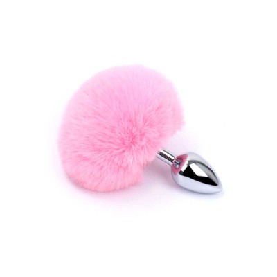 Foto 1 do produto Plug Anal "P" em Aço Inoxidável com Pompom | 5,7 x 2,7 cm | Cor: Rosa