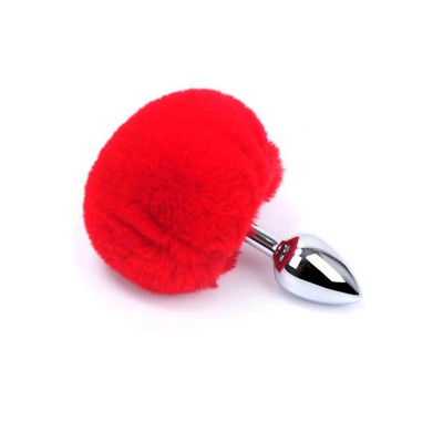 Foto 7 do produto Plug Anal "P" em Aço Inoxidável com Pompom | 5,7 x 2,7 cm | Disponível em 8 Cores